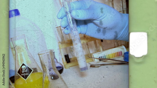 Strange experiments with different chemical material 8mm film reel