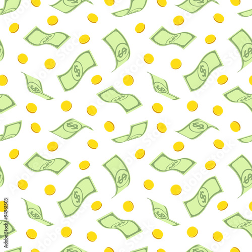 Seamless pattern with dollars and gold coins