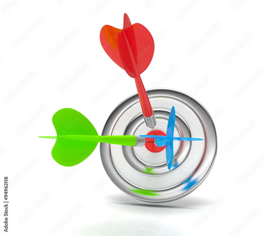 Three multicolor arrows darts in center. Three multicolor arrows darts in center.