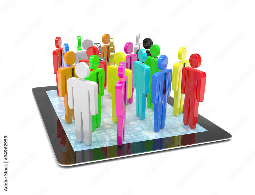 group of people figures on tablet PC, 3d render Stock Illustration ...