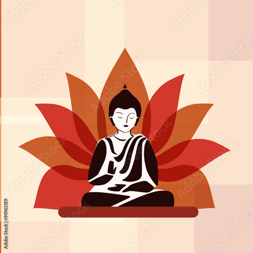 Buddha silhouette with lotus flower.