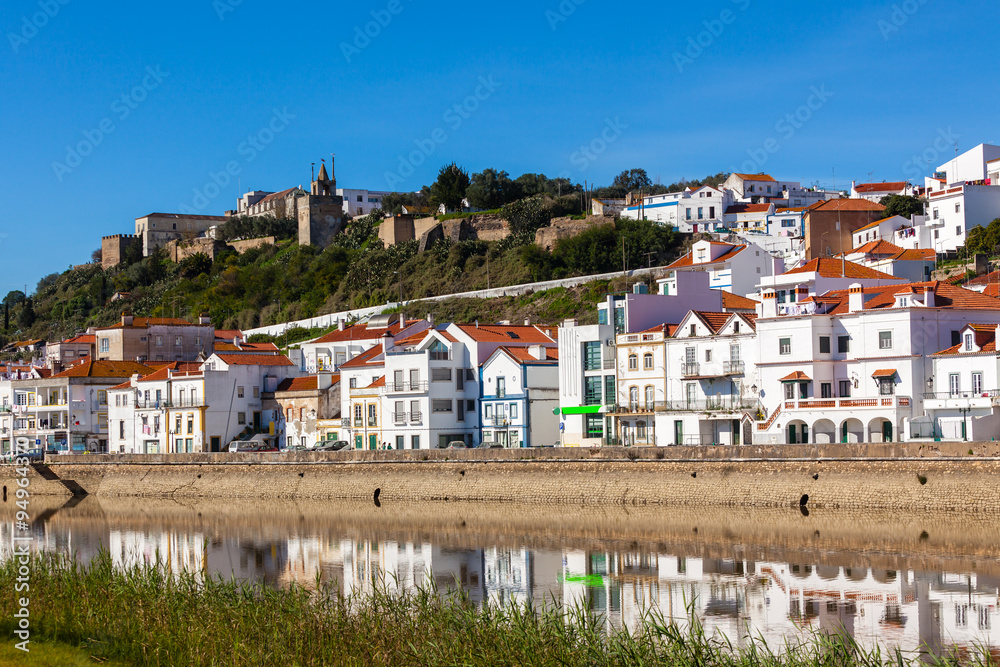 View of city Alcacer do Sal near the river Sado in Portugal