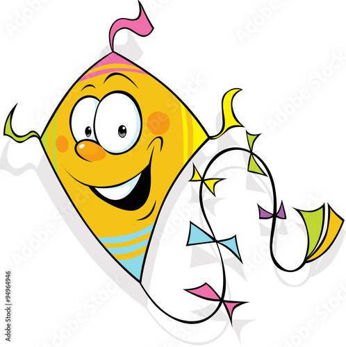orange funny kite flying - vector illustration