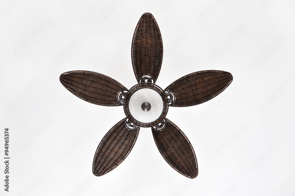 Pretty brown wicker tropical ceiling fan with light