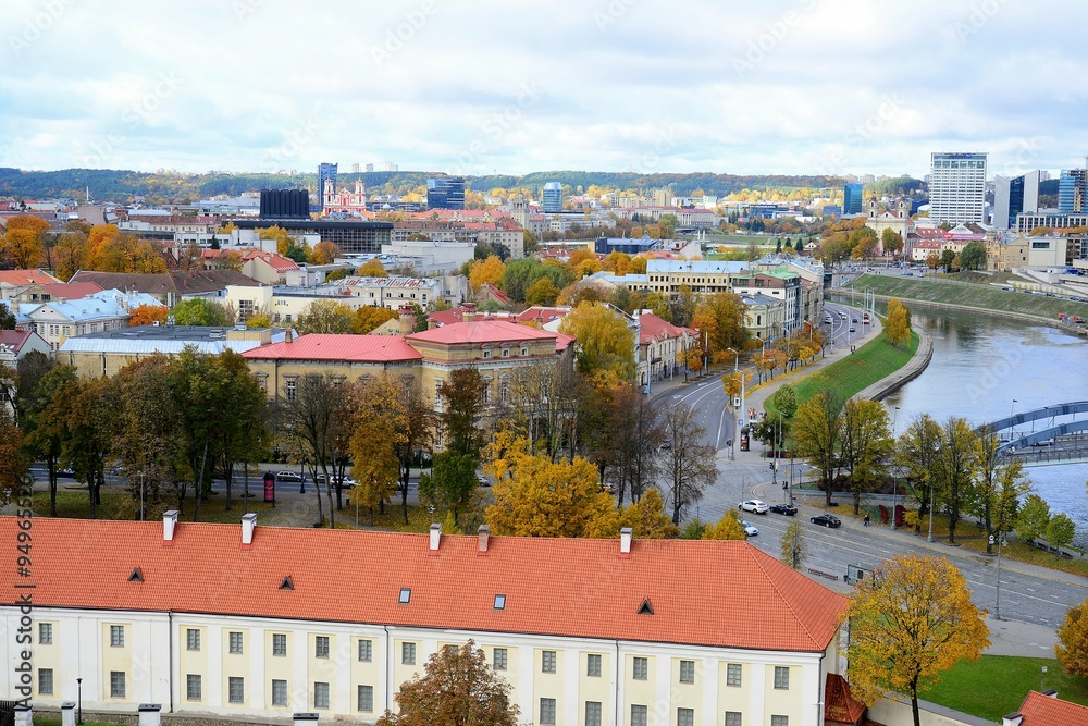 Vilnius town aerial view from Gediminas castle tower