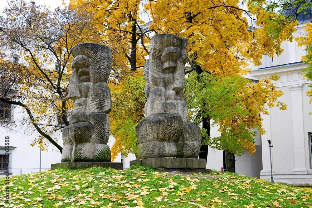 Autumn in Cathedral place park of Vilnius old town