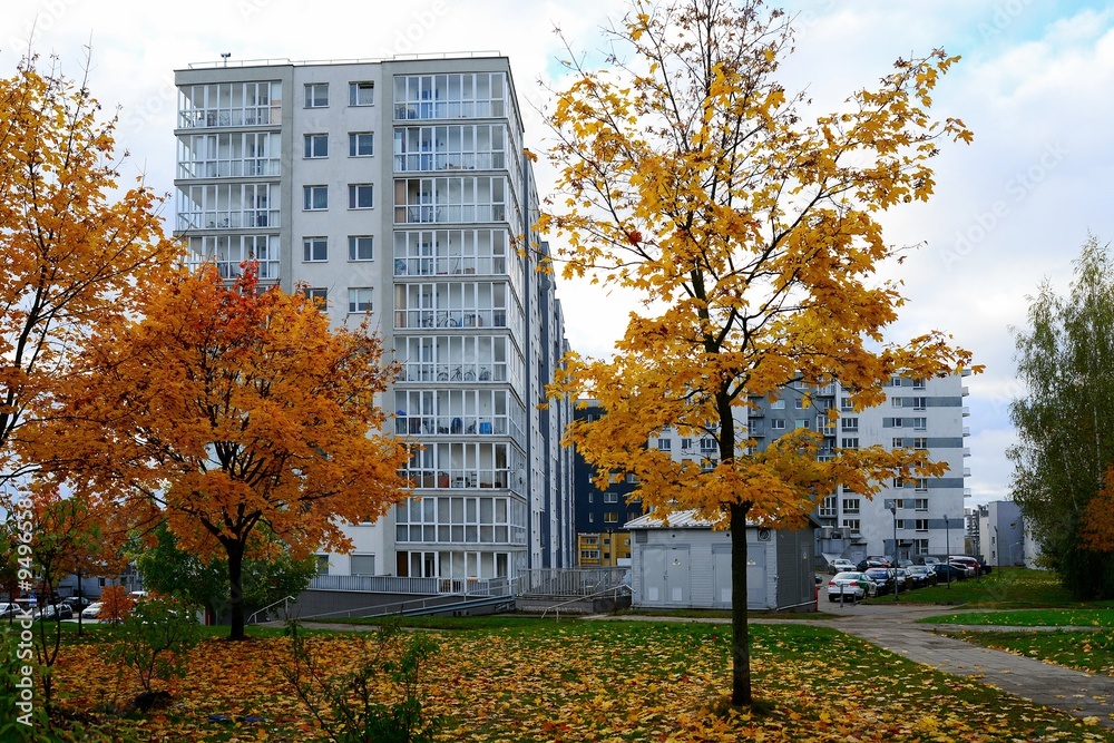 Autumn in Vilnius city Pasilaiciai district on October 24, 2015