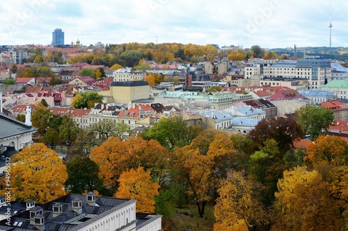 Obraz na płótnie Vilnius town aerial view from Gediminas castle tower w salonie