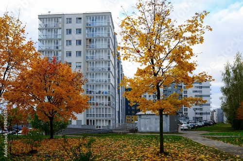 Obraz na płótnie Autumn in Vilnius city Pasilaiciai district on October 24, 2015 w salonie