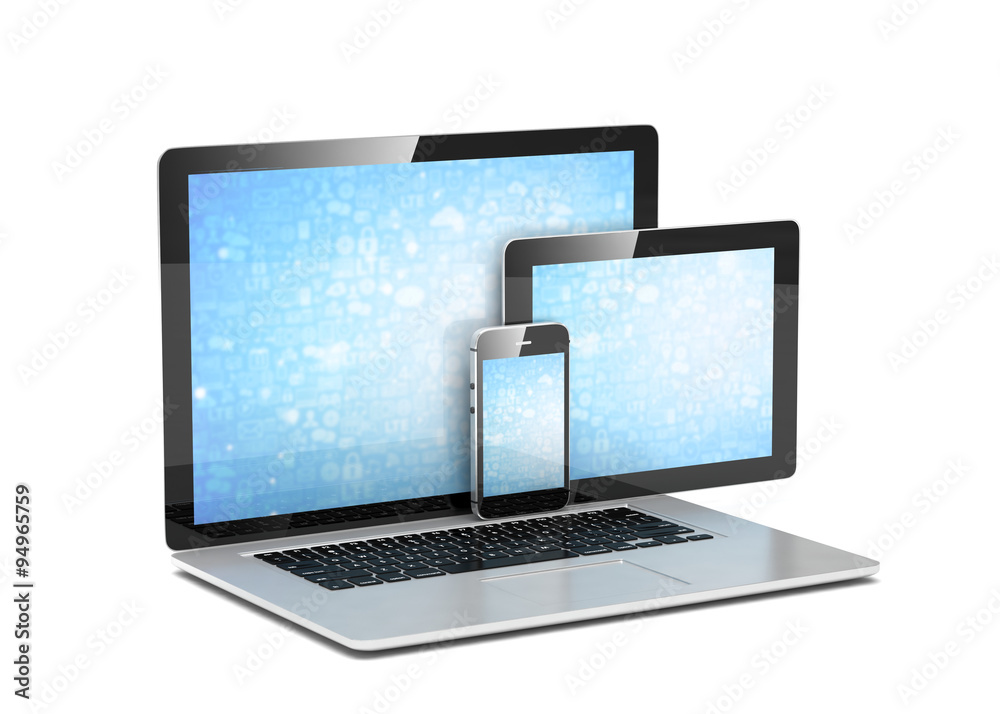 laptop, tablet, phone, on white laptop, tablet, phone, on white