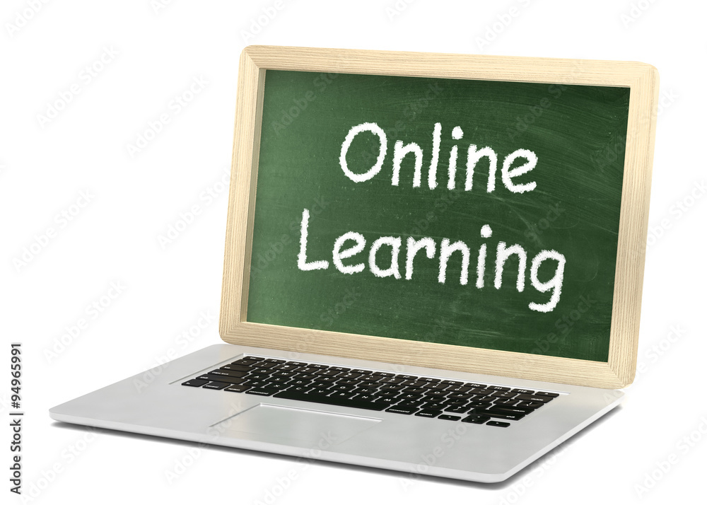 Laptop with chalkboard, online education concept Laptop with chalkboard, online education concept