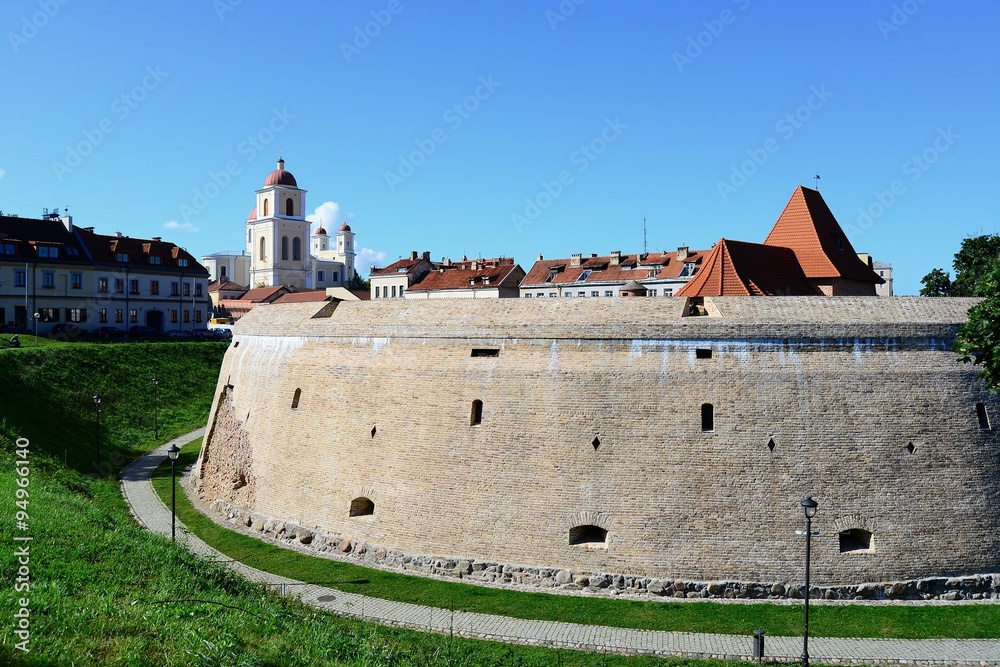 Red bricks and stones fortification in old Vilnius city