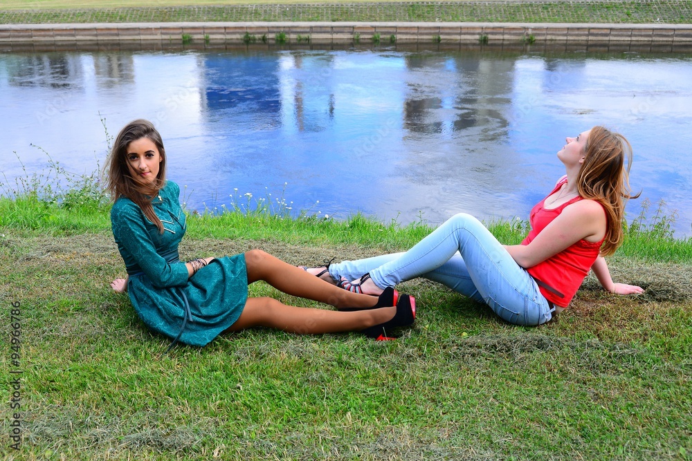 A girls on riverside of Neris river in Vilnius