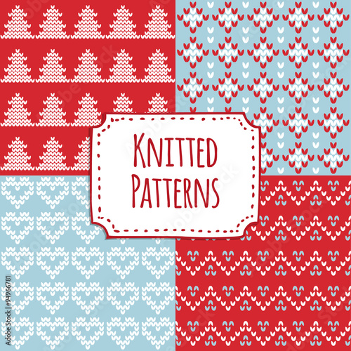 Set of  christmas knitted seamless patterns, scandinavian design, vector