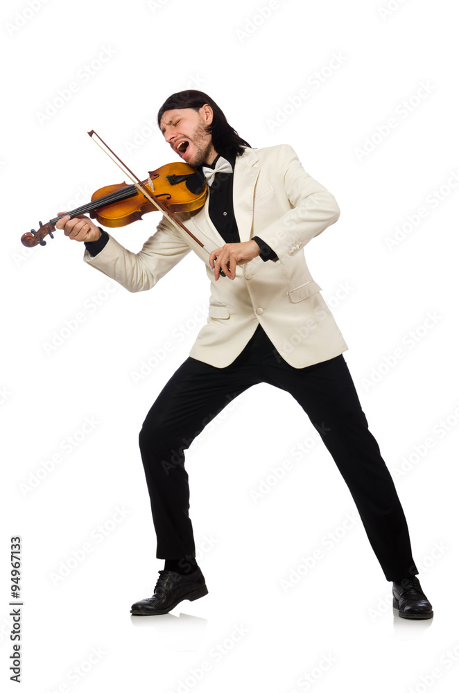 Man with violin playing on white Man with violin playing on white