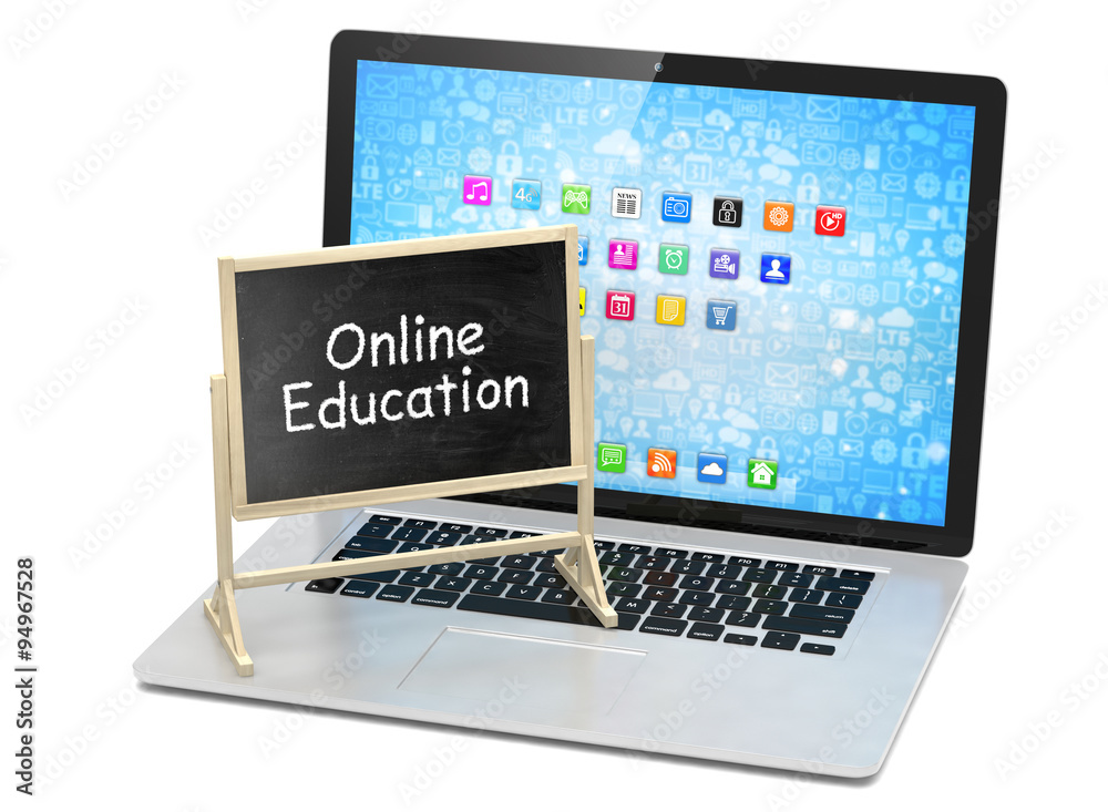 Laptop with chalkboard, online education concept Laptop with chalkboard, online education concept