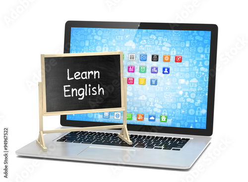  Laptop with chalkboard  learn english  online education concept