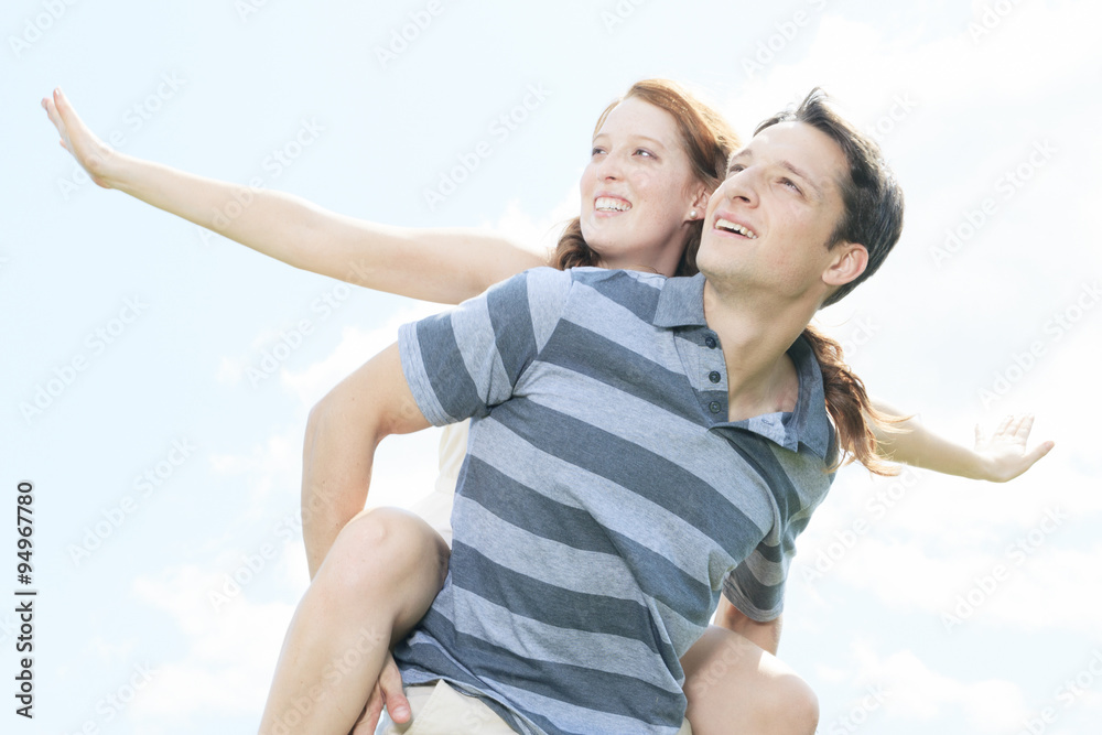 Fototapeta premium A couple outside having fun together outside