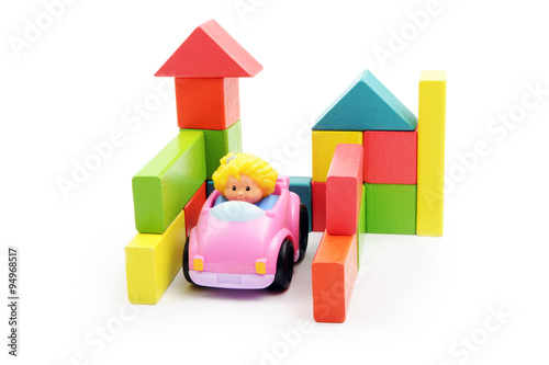 Building with wooden blocks - garage and car