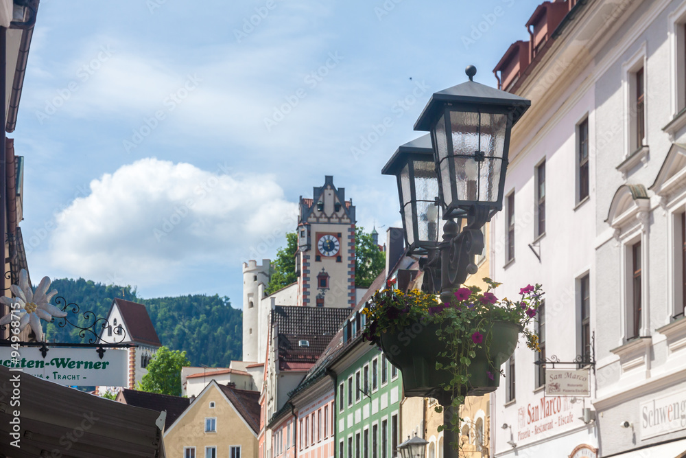 Ancient buildings in Fussen, an old town in Bavarian Alps, Germa Ancient buildings in Fussen, an old town in Bavarian Alps, Germa