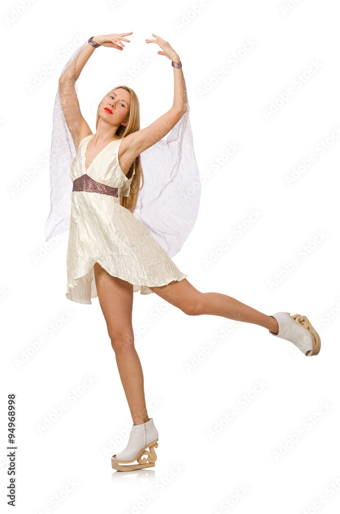 Naklejka premium Woman wearing white dress isolated on white