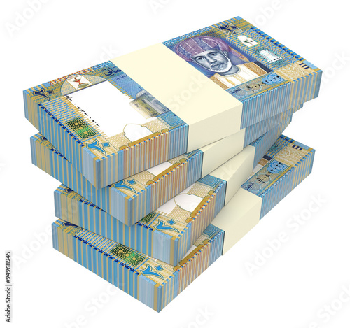 Omani rials bills isolated on white background. Computer generated 3D photo rendering.