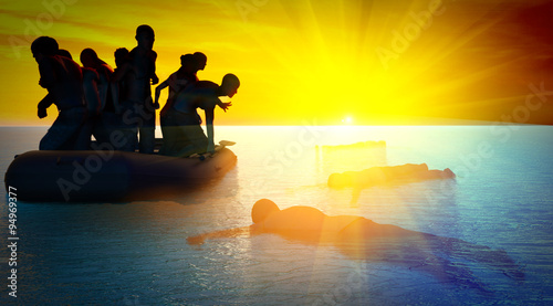 Foto boat with migrants fleeing the war