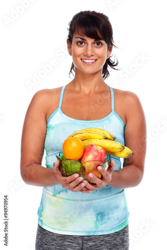 Healthy young woman with fruits.