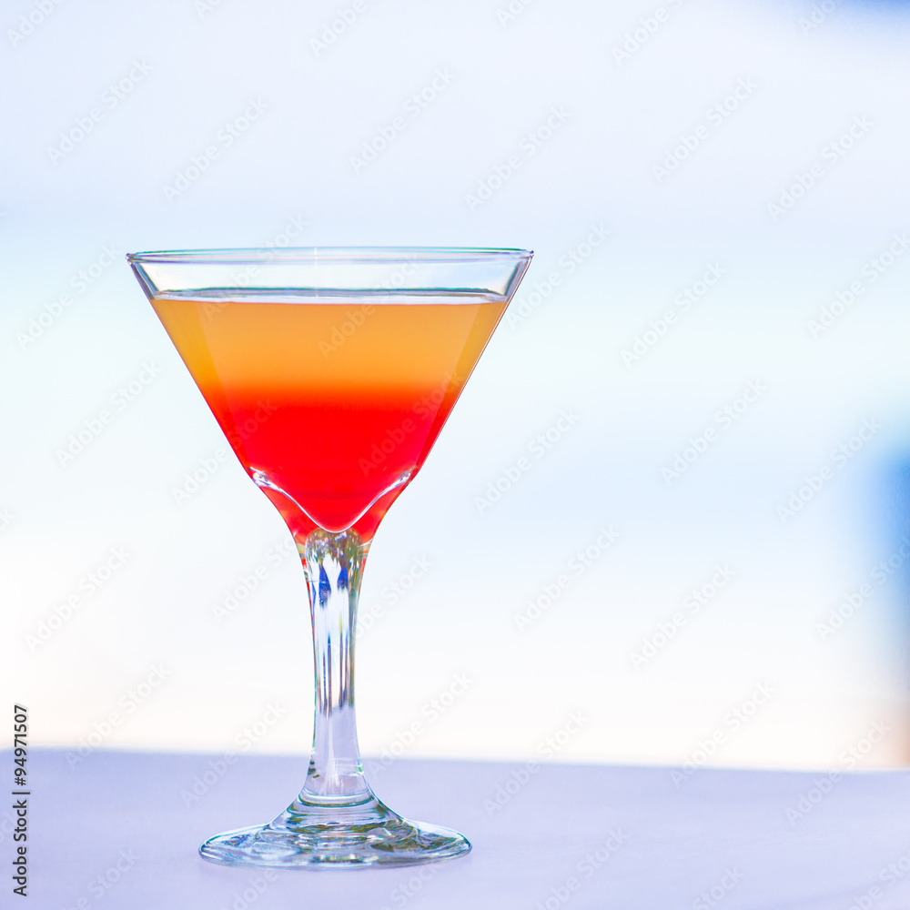 Sweet tasty cocktail on tropical white beach Sweet tasty cocktail on tropical white beach