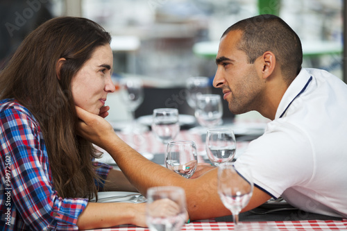 Couple in love at the restaurant