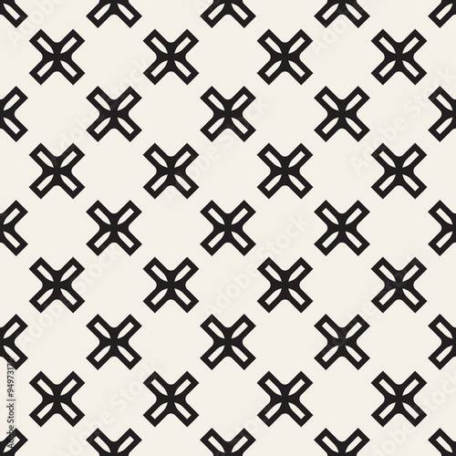Vector Seamless Black And White Simple Cross Square Pattern