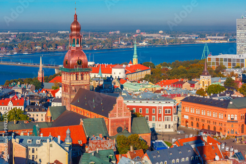 Aerial view of Old Town and Daugava, Riga, Latvia photo