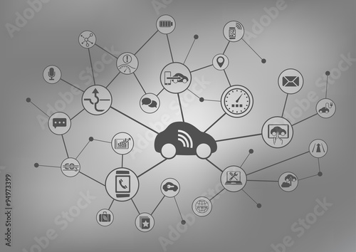Connected car concept. Vector illustration background.