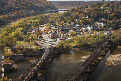 The historic Civil War town of Harpers Ferry at the confluence of the Potomac and Shenandoah Rivers. photo