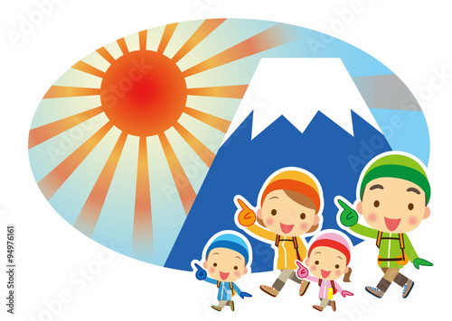 富士山からの御来光を求めて　家族