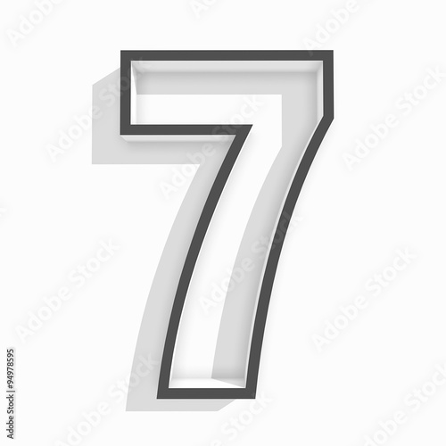 white isolated number 7 seven in white background with shadow