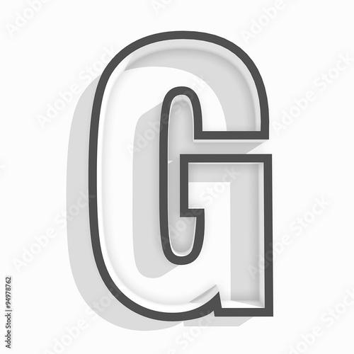 white isolated letter G in white background with shadow