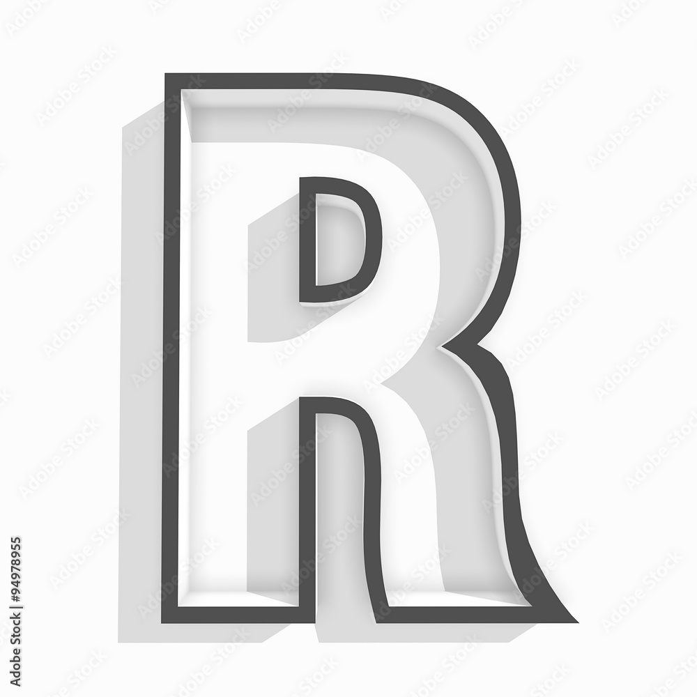 white isolated letter R in white background with shadow white isolated letter R in white background with shadow