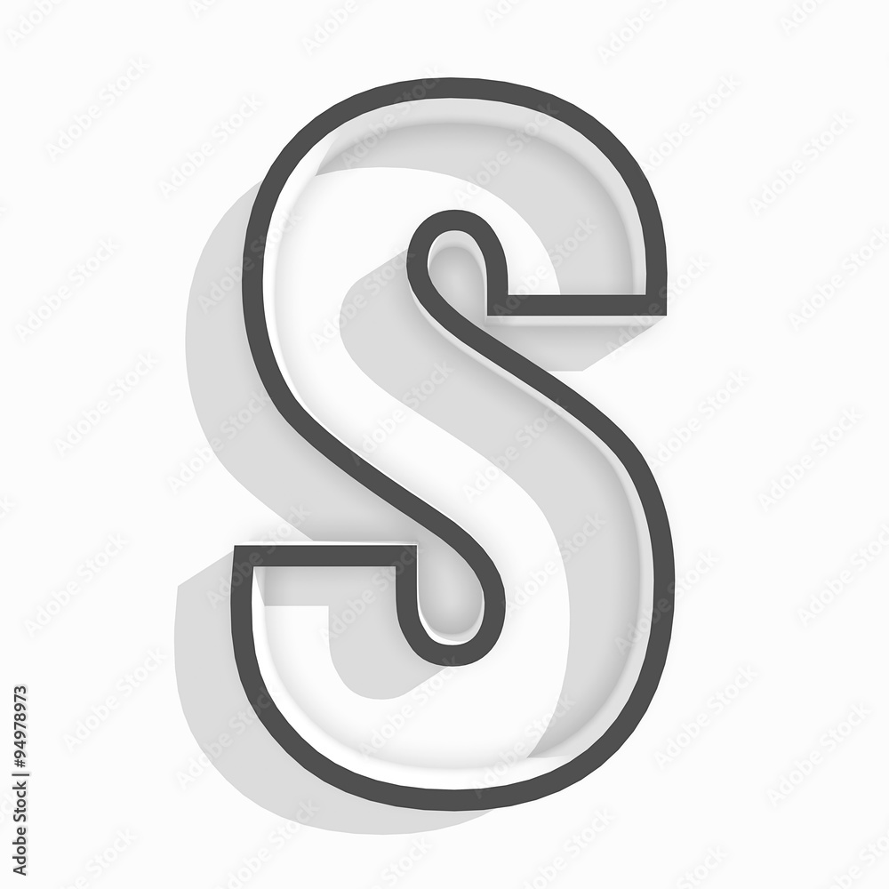 white isolated letter S in white background with shadow white isolated letter S in white background with shadow