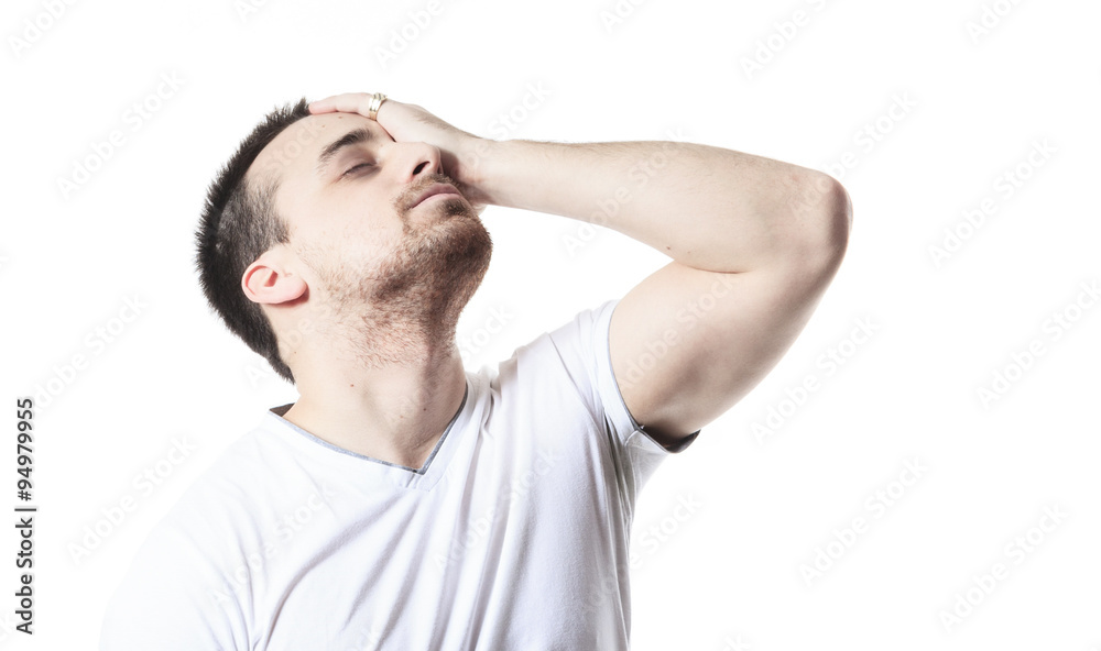 A man having a disturbing problem over white A man having a disturbing problem over white