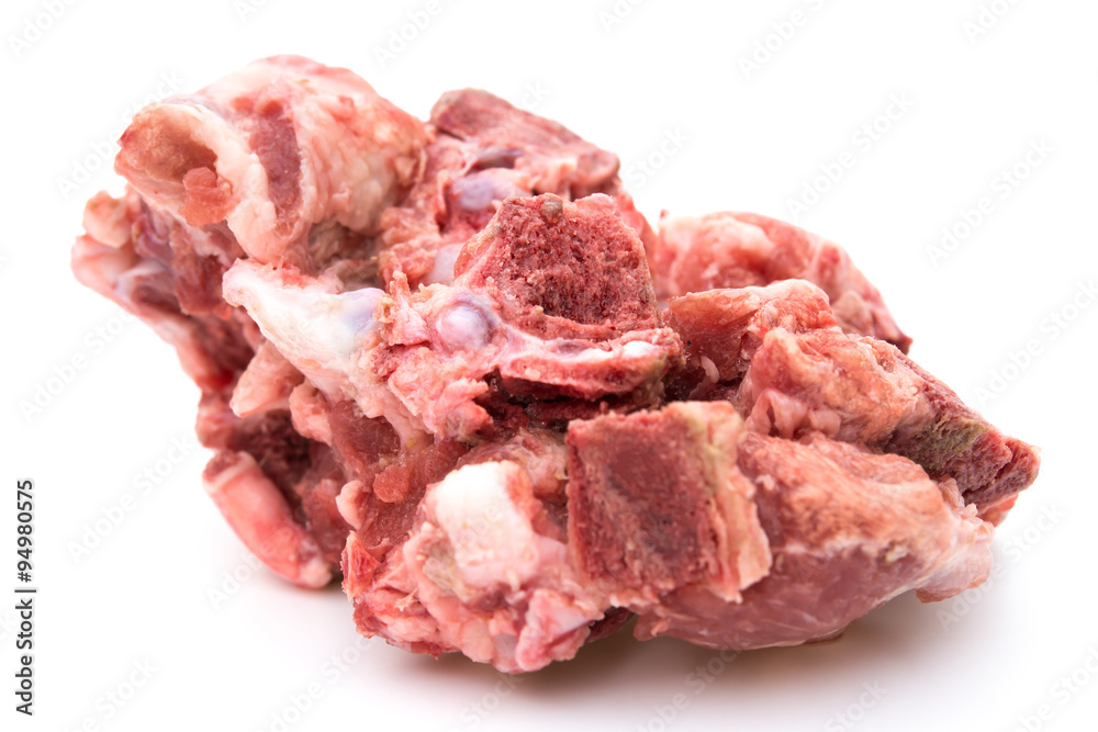 frozen chopped ribs on a white background close up frozen chopped ribs on a white background close up