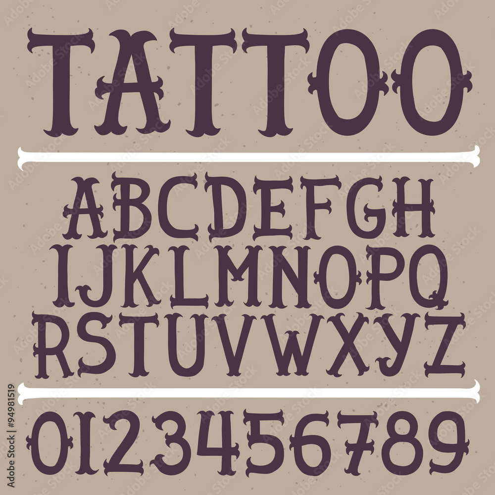 Old school hand drawn tattoo vector font