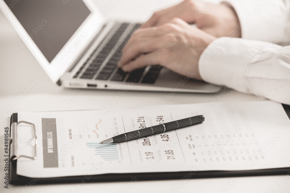 business report and man hand. Accounting business report and man hand. Accounting