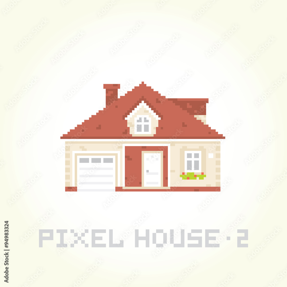 Isolated vector house in pixel art style 2