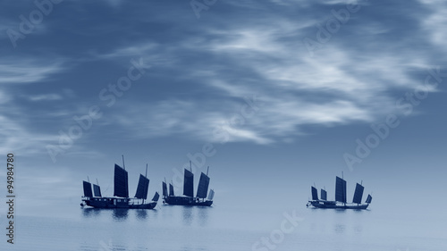 Photography Chinese fishing boats sailing