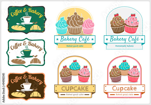 Set of sweet cupcake bakery  badge label and logo design