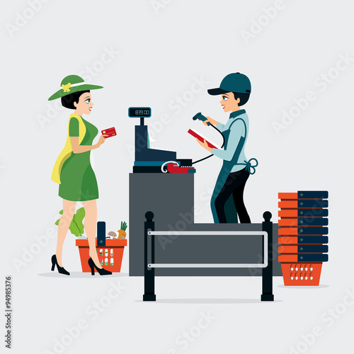 Women pay with a credit card payment counter.