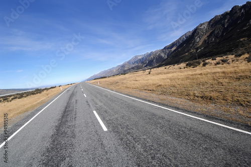 Scenic highway in Southern Islands, New Zealand 