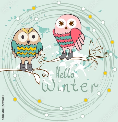 winter cartoon owls