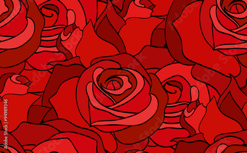 Seamless pattern with doodle red roses for your creativity